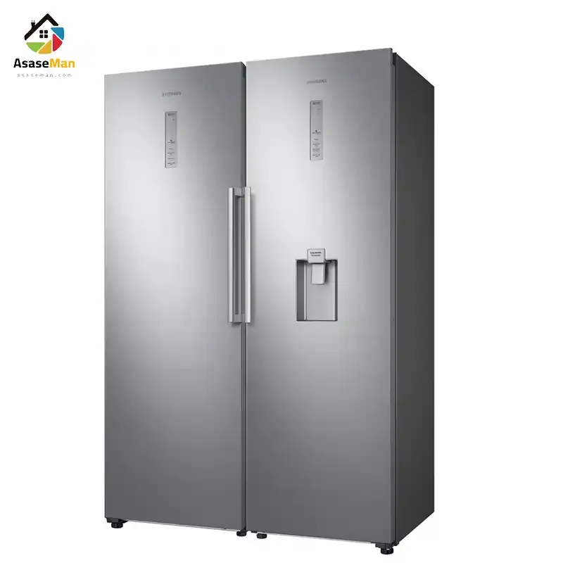 نمای از چپ یخچال فریزر دوقلو سامسونگ مدل RZ32-RR39 سیلور (نقره ای)