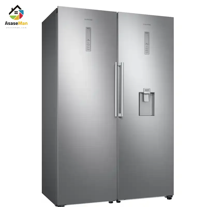 نمای از راست یخچال فریزر دوقلو سامسونگ مدل RZ32-RR39 سیلور (نقره ای)