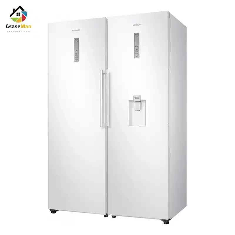 نمای کلی از چپ یخچال فریزر دوقلو سامسونگ مدل RZ32-RR39 سفید