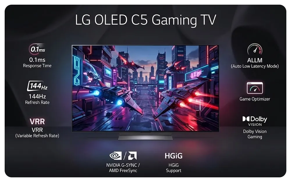 قابلیت های گیمینگ تلویزیون ال جی اولد OLED C5