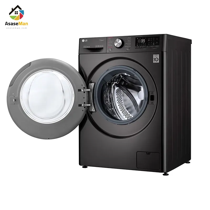 نمای درب از لباسشویی ال جی R5 ظرفیت 9 کیلو دودی