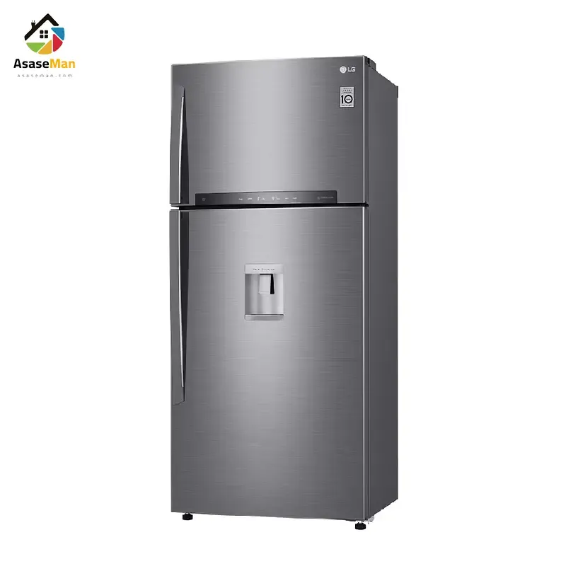 نمای از چپ یخچال فریزر بالا و پایین ال جی مدل GRM-832 نقره ای