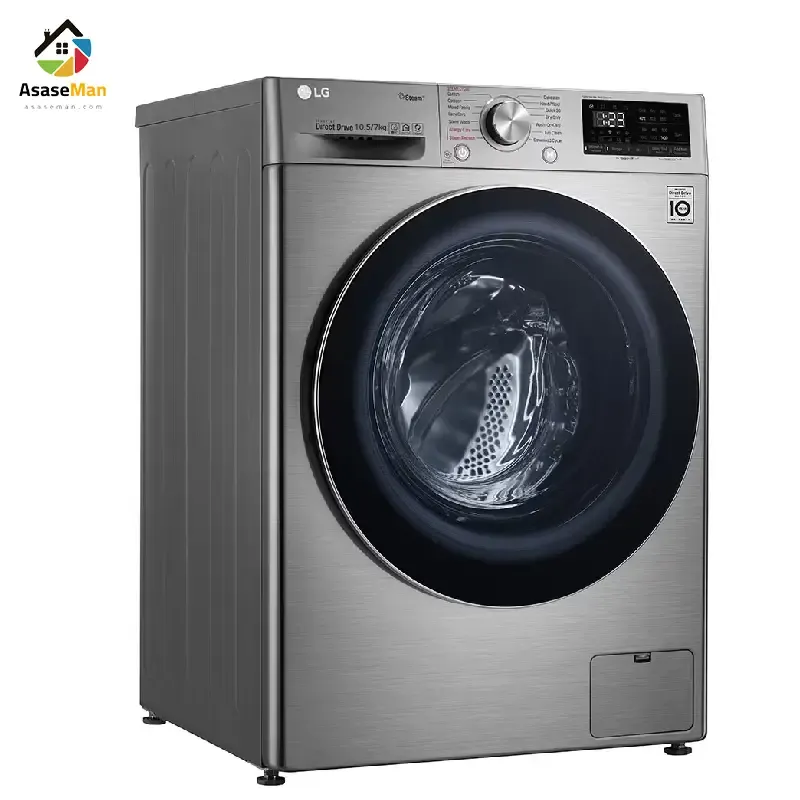 نمای راست از ماشین لباسشویی ال جی 10.5/7 کیلو گرم مدل F4V5 نقره ای