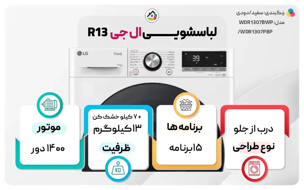 اینفوگرافیک لباسشویی ال جی مدل R13 ظرفیت ۱۳ کیلو