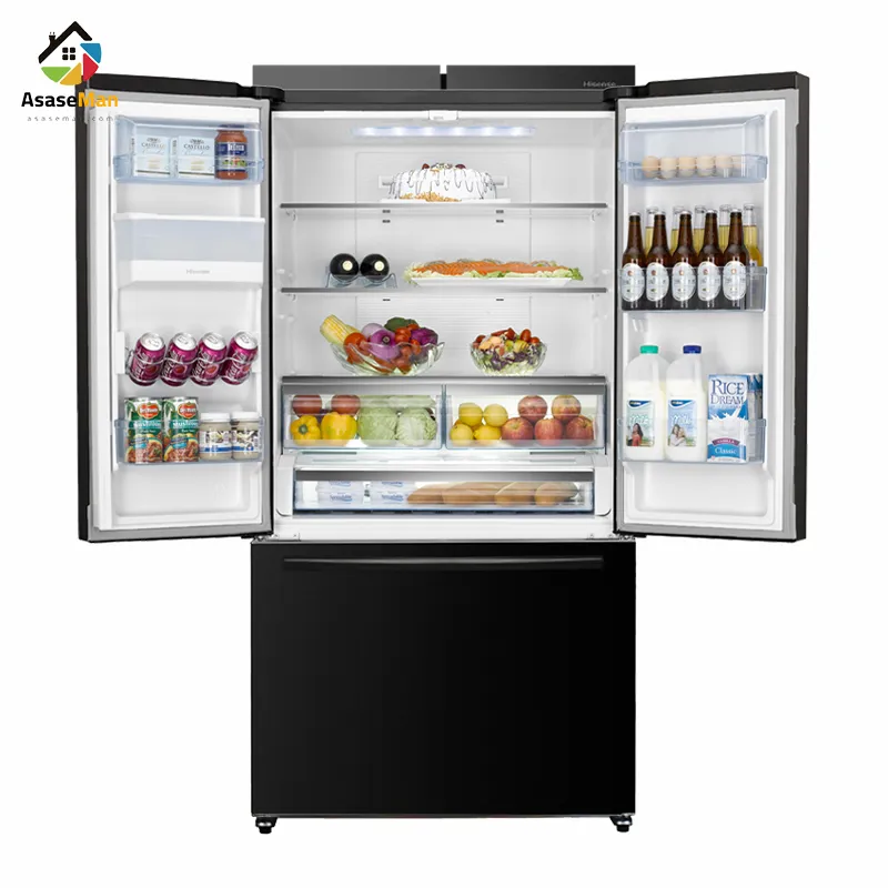نمای قسمت یخچال در یخچال فریزر ساید بای ساید هایسنس مدل RF820